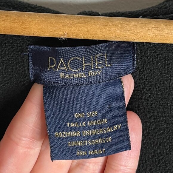 Rachel Roy Women's Fleece Cape Poncho One Size Black Plaid Hooded Open Jacket - Picture 5 of 6